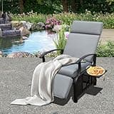 Adjustable Patio Recliner Chair Metal Outdoor Lounge Chair with Flip Table Push Back, Adjustable Angle, Removable Cushions, Support 350lbs,Gray