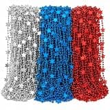 4E's Novelty 72 Patriotic Beads Necklaces for Adults (72 Pack) Bulk Star Shaped. 4th of July Party Favors for Men Women, Red White Blue Beads for Fourth of July Parade Outfit Accessories
