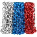 4E's Novelty 72 Patriotic Beads Necklaces for Adults (72 Pack) Bulk Star Shaped. 4th of July Party Favors for Men Women, Red White Blue Beads for Fourth of July Parade Outfit Accessories