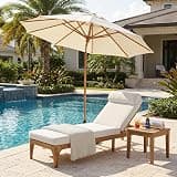 Acacia Wood Outdoor Sun Lounge Chair, Patio Outdoor Chaise Lounge with Cushions, Sun Lounger with Adjustable Backrest and Head Pillow for Poolside, Backyard, Garden, Indoor&Outdoor